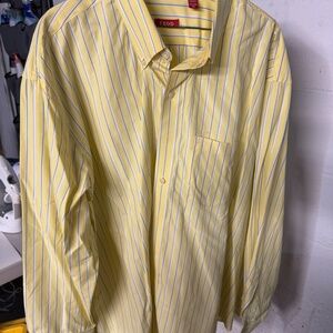 Izod long sleeve yellow with blue stipes dress shirt XXL